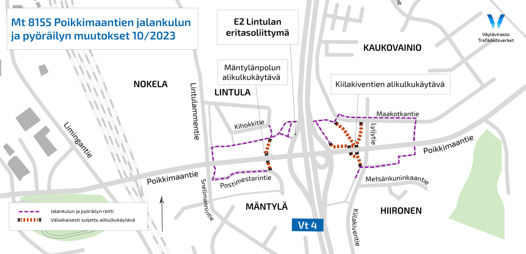 Kartta liikennemuutoksista